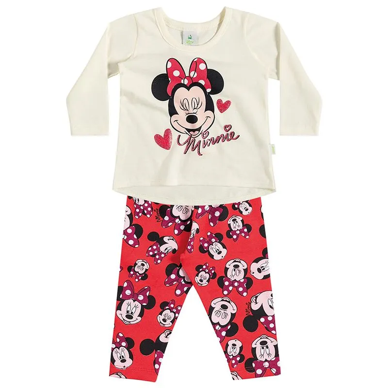 Conjunto Brandili Bebê Menina Meia Estação com Estampa Minnie ® Glitter P/G - 52757-NATURAL-GB