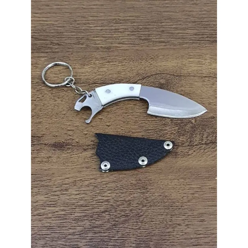 Mini Faca Artesanal Puma Chaveiro Inox com Cabo de Acrílico Branca