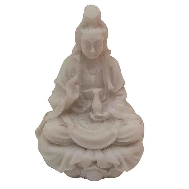 Mini Escultura Kwan Yin De Pó De Mármore Branca 6cm
