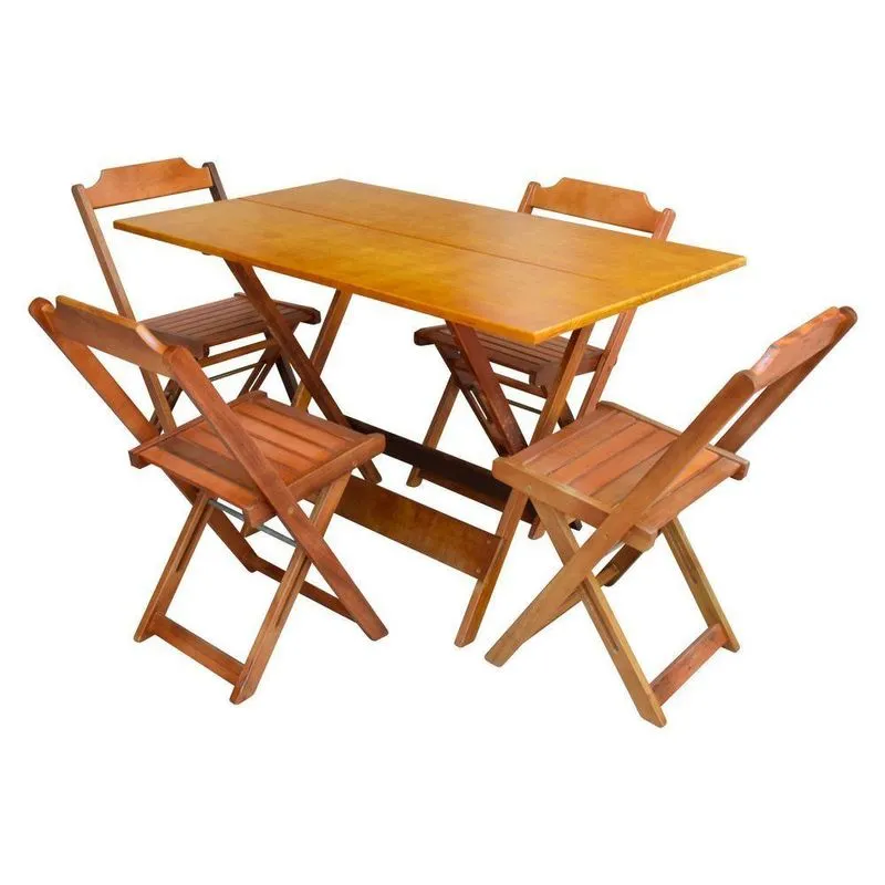 Jogo De Mesa Com 4 Cadeiras De Madeira Dobravel 120X70 - Mel - Amarelo
