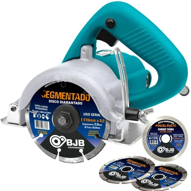 Kit Profissional Serra Mármore 1200w, 4.3/8 + 3 Discos