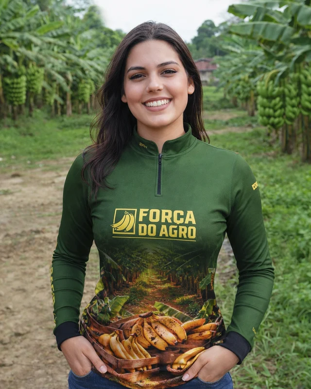 Camisa Agro Feminina BRK Força do Agro Colheita de Banana com Proteção UV50+ G1