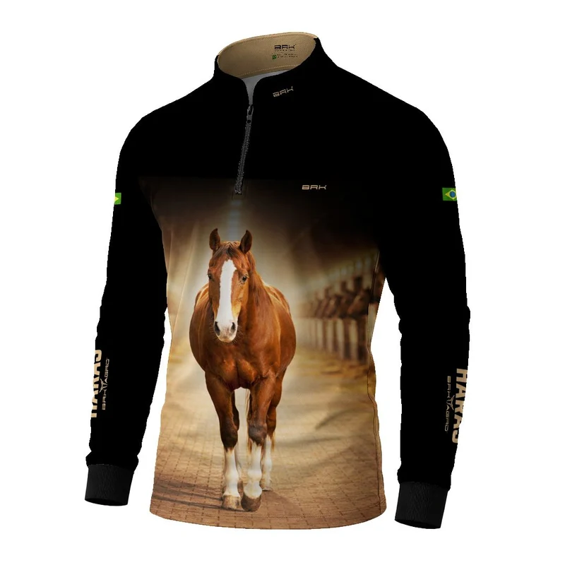 Camisa Agro BRK Cavalo Haras com Proteção Solar UV50+ Preta G2