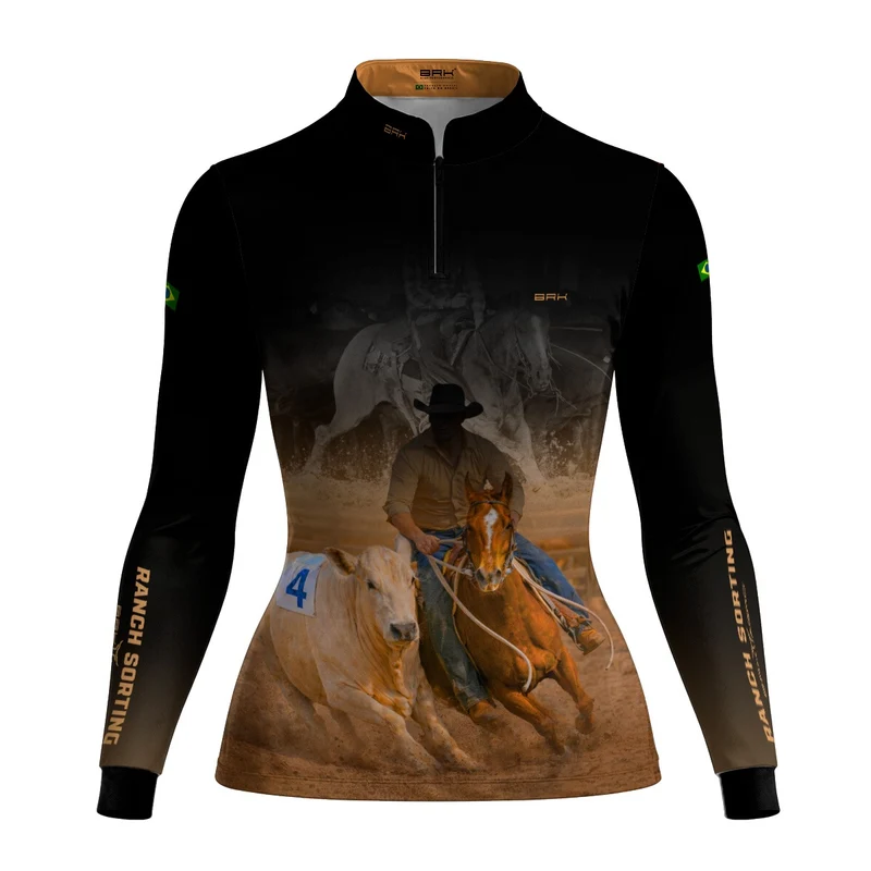 Camisa Agro Feminina BRK Cowboy com Proteção Solar UV50+ Preta GG