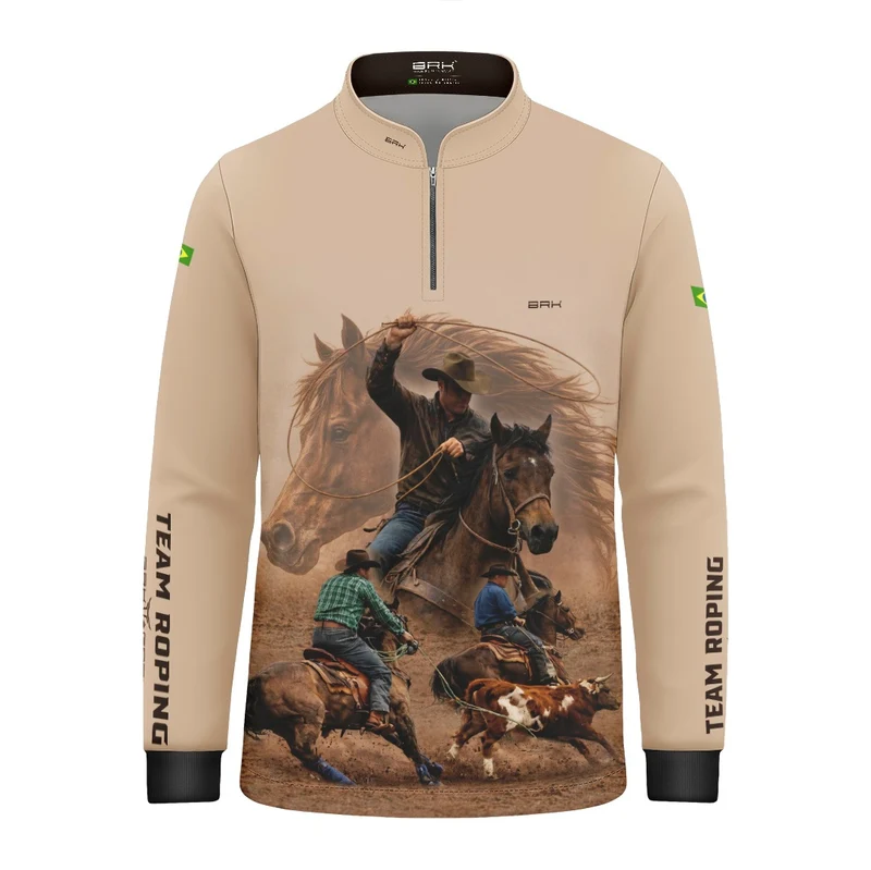 Camisa Agro Infantil BRK Laço em Dupla Cowboy com Proteção Solar UV50+ Bege 12 a 13 Anos