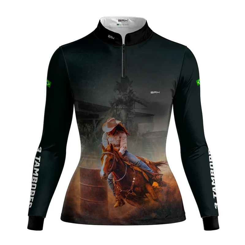 Camisa Agro Feminina BRK 3 Tambores Velocidade Máxima com Proteção UV50+ Preta G