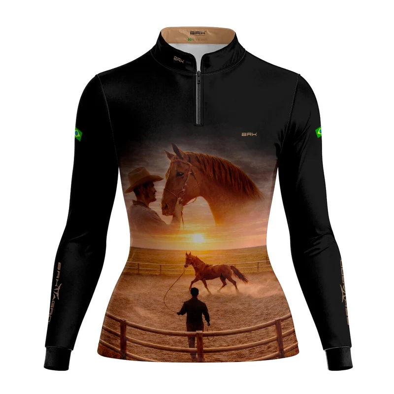 Camisa Agro Feminina BRK Laço e Tradição com Proteção Solar UV50+ Preta PP