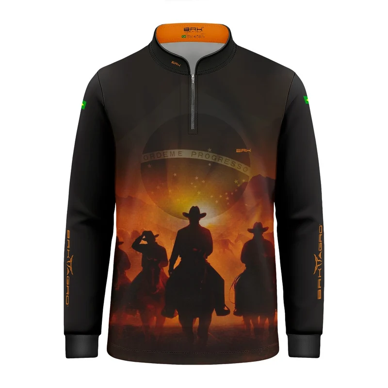 Camisa Agro Infantil BRK Cavalgada Patriota com Proteção Solar UV50+ Preta 8 a 9 Anos