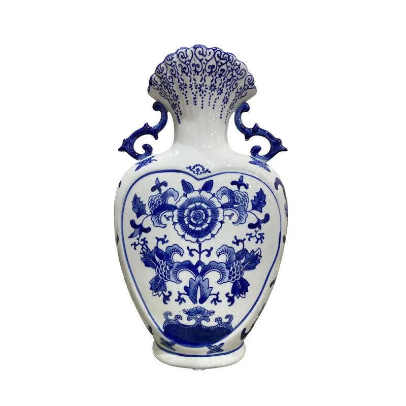 Vaso Decorativo em Porcelana Branco com Azul O Toque Perfeito para Sua Decoração - 35x21x9cm-38604-Prime Home Decor-Prime Home Decor