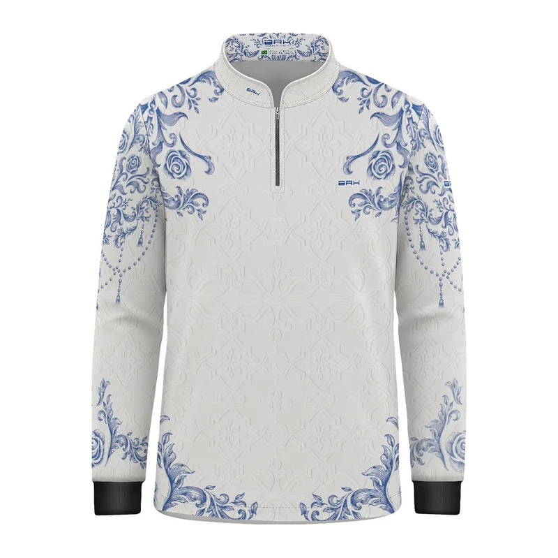Camisa Infantil Nossa Senhora Aparecida Portuguesa Branco e Azul com UV50 6 a 7 Anos