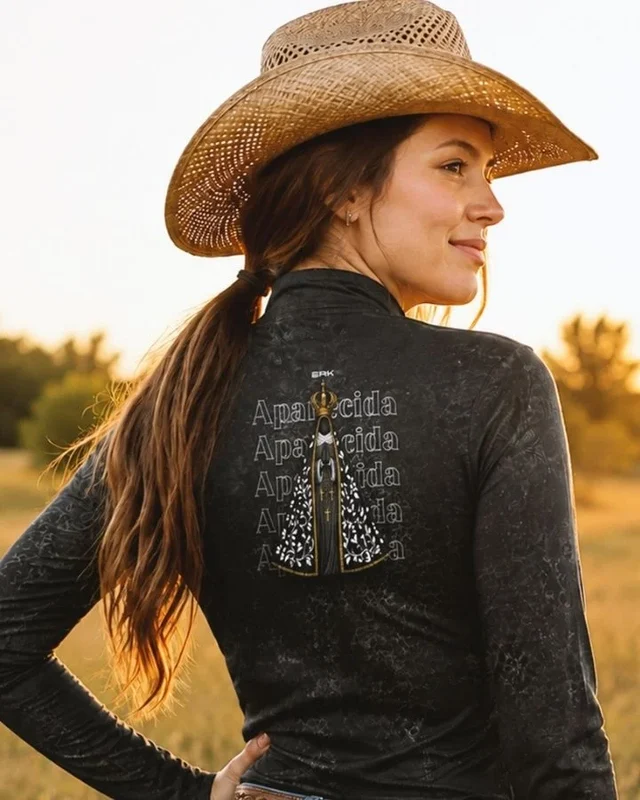 Camisa Feminina Nossa Senhora Aparecida Essence Preta com UV50 G2