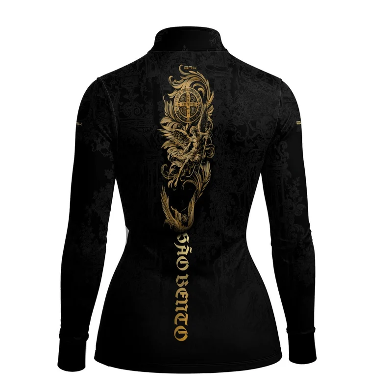 Camisa Agro Feminina Brk São Bento Preta Anjos com Proteção UV50+ M