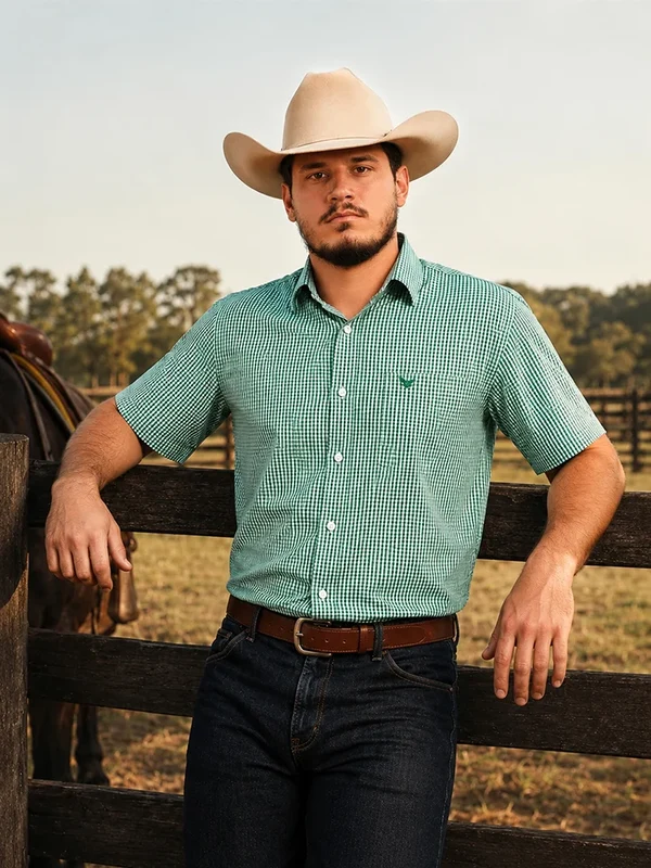 Camisa Xadrez Farm Verde Claro - Manga Curta GG