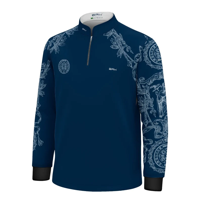 Camisa Agro Infantil Brk São Bento Azul Detalhes em Branco com Proteção UV50+ 8 a 9 Anos