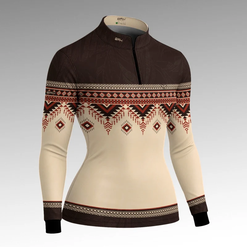 Camisa Feminina Marrom e Creme Apache com UV50 GG