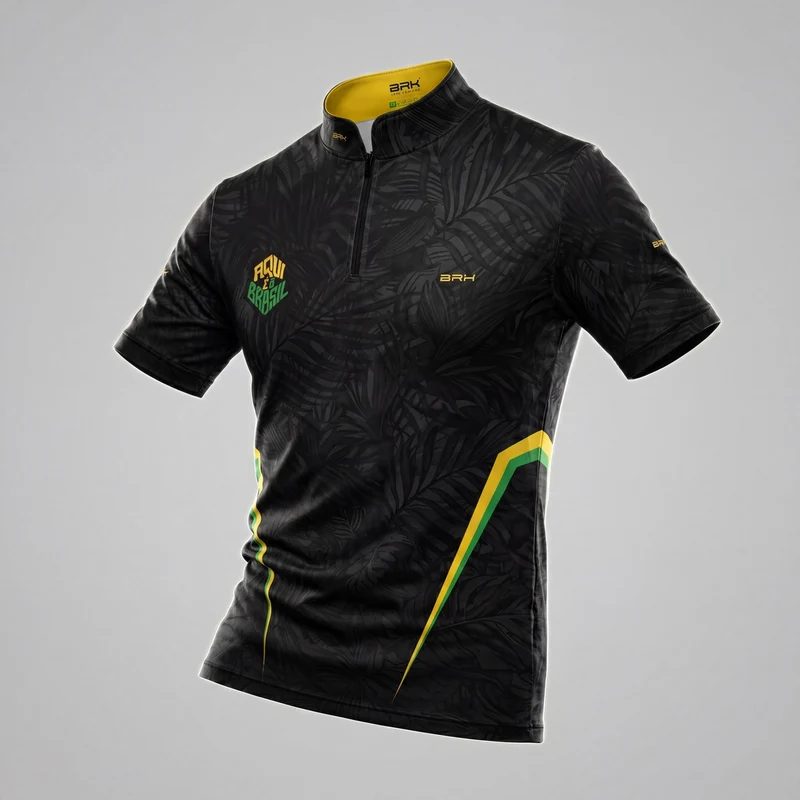 Camiseta Brk Aqui é o Brasil Folhagem Preta com Proteção UV50 M