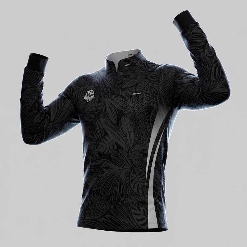 Camisa Brk Aqui é o Brasil Folhagem Tropical Preta com Proteção UV50 PP