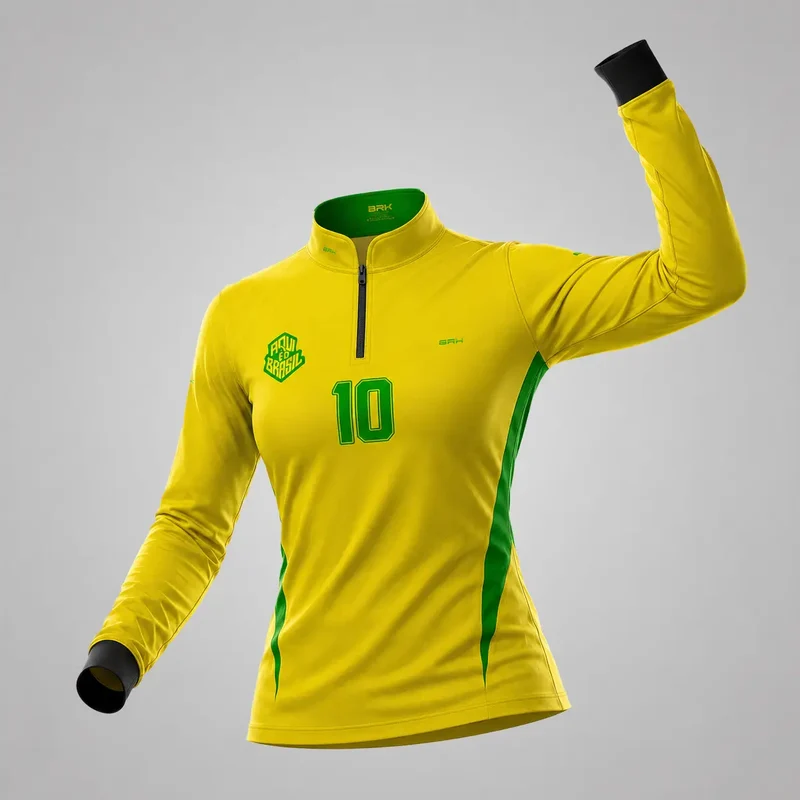 Camisa Brk Feminina Aqui é o Brasil Clássica 10 Amarela com Proteção UV50 G