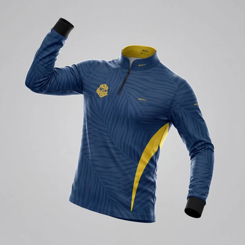 Camisa Brk Aqui é o Brasil Tropical Azul Marinho com Proteção UV50 M