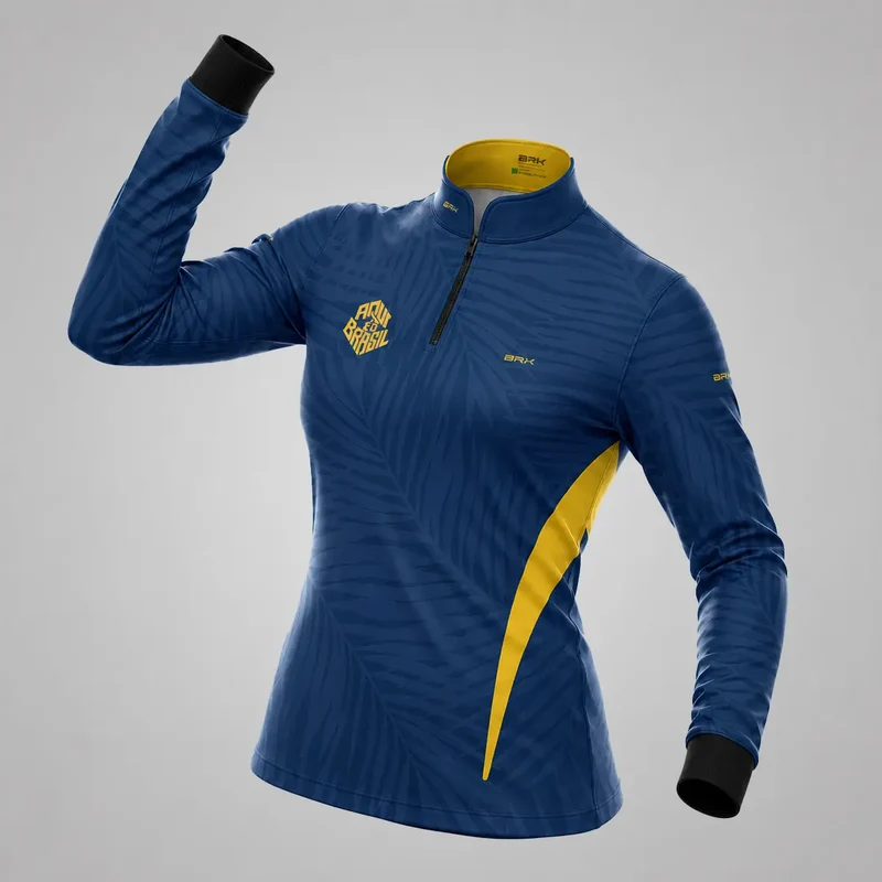 Camisa Brk Feminina Aqui é o Brasil Tropical Azul Marinho com Proteção UV50 P