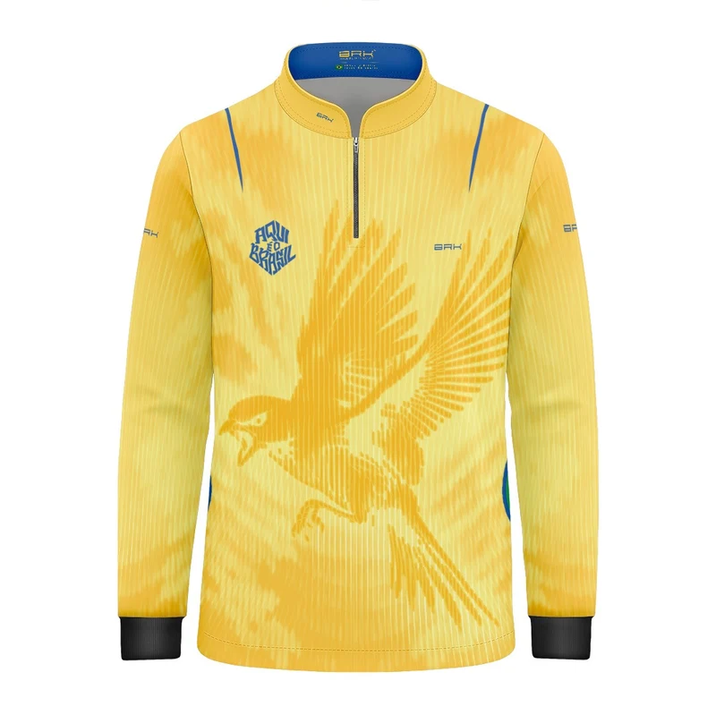 Camisa Brk Infantil Aqui é o Brasil Beija-Flor Sombreado Amarela com Proteção UV50 4 a 5 Anos