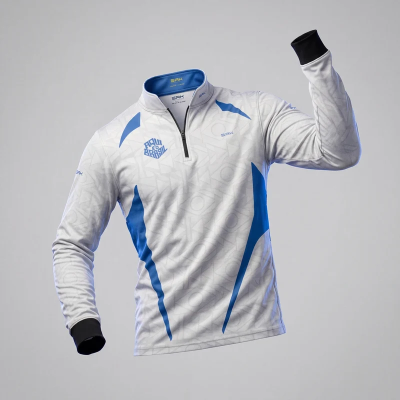 Camisa Brk Aqui é o Brasil Bandeira Geométrica Branca com Proteção UV50 G1