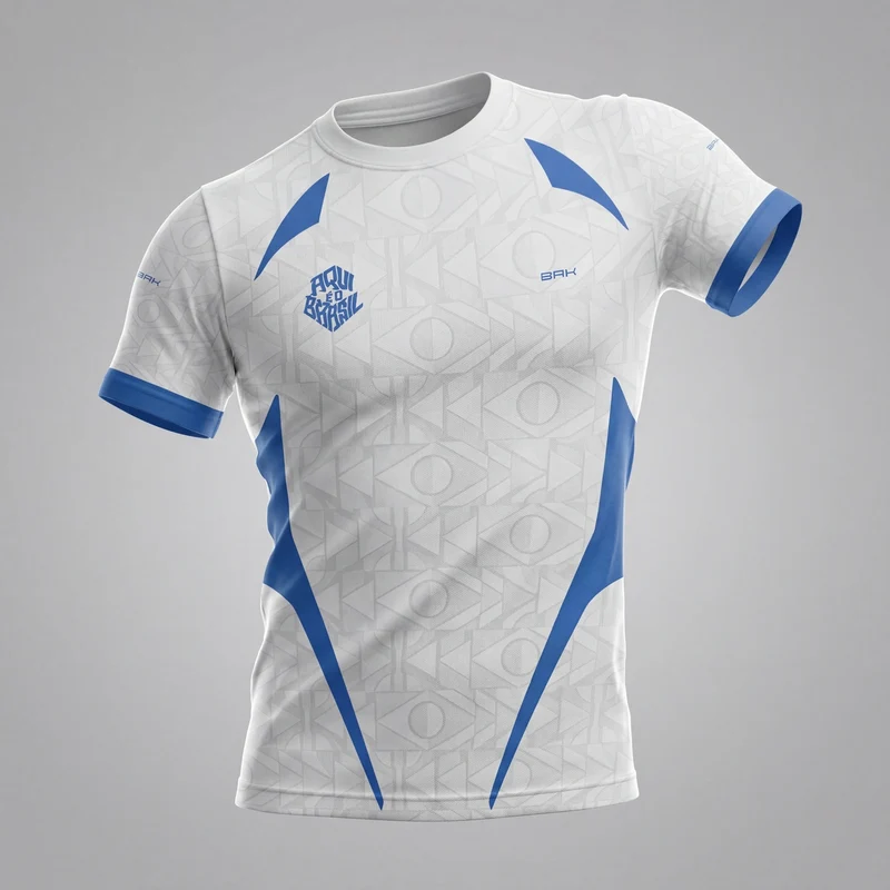 Camisa Casual Brk Aqui é o Brasil Bandeira Geométrica Branca com Proteção UV50 P