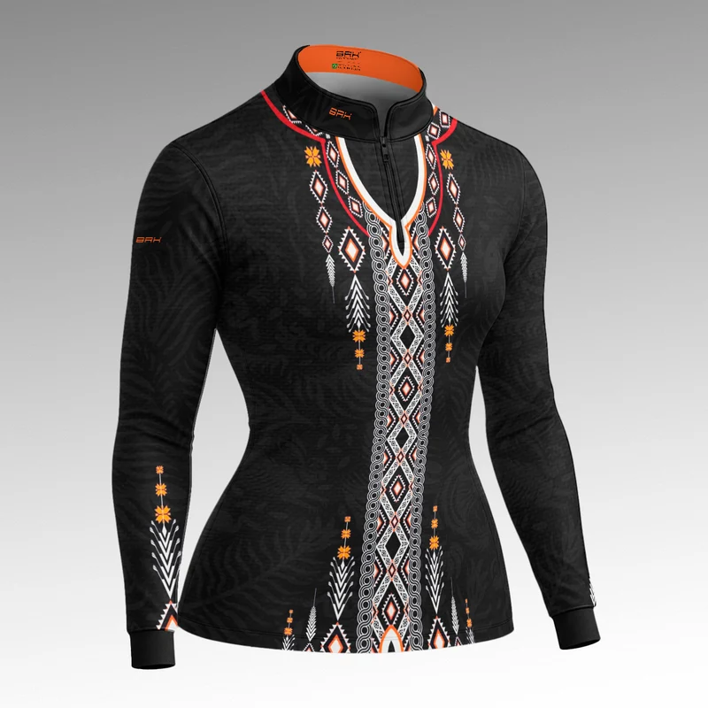 Camisa Feminina Apache Laranja Preta e Branco com UV50 PP