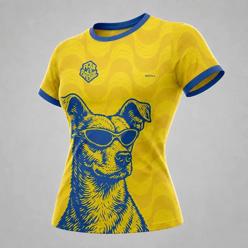 Camisa Casual Feminina Brk Aqui é o Brasil Caramelo de Óculos Amarelo com Proteção Solar UV50+ P