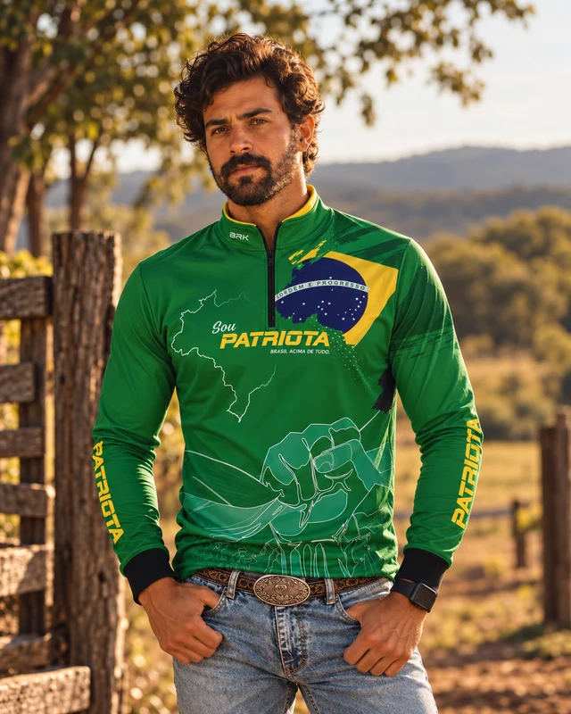Camisa Verde Patriota Bandeira do Brasil com Proteção UV50 PP