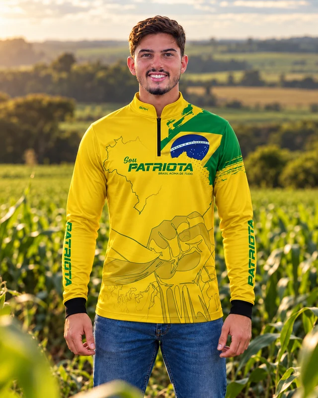 Camisa Amarela Patriota Bandeira do Brasil com Proteção UV50 G