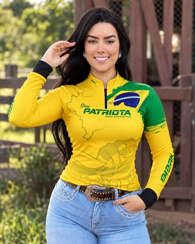 Camisa Feminina Amarela Patriota Bandeira do Brasil com Proteção UV50 G
