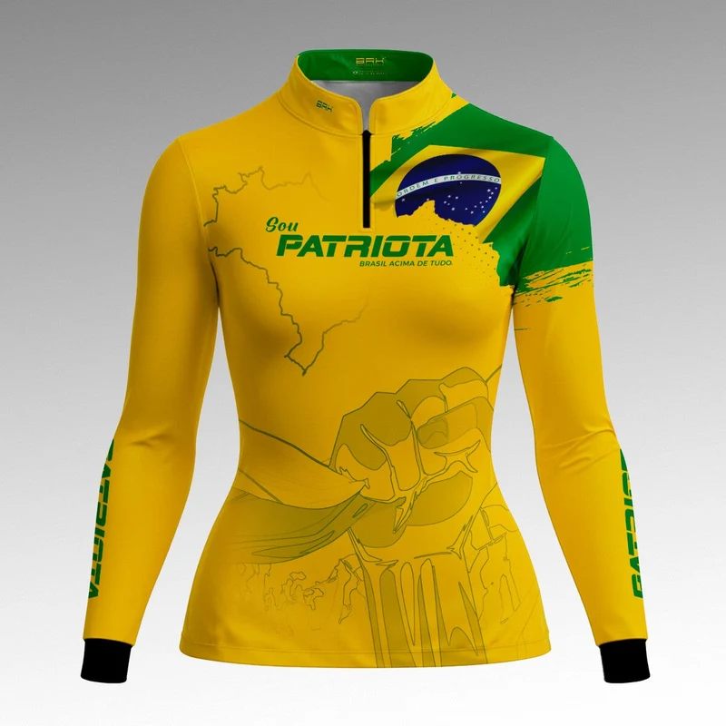 Camisa Feminina Amarela Patriota Bandeira do Brasil com Proteção UV50 G2