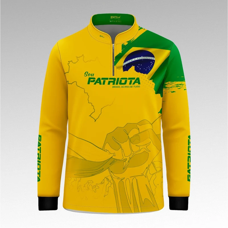 Camisa Infantil Amarela Patriota Bandeira do Brasil com Proteção UV50 P
