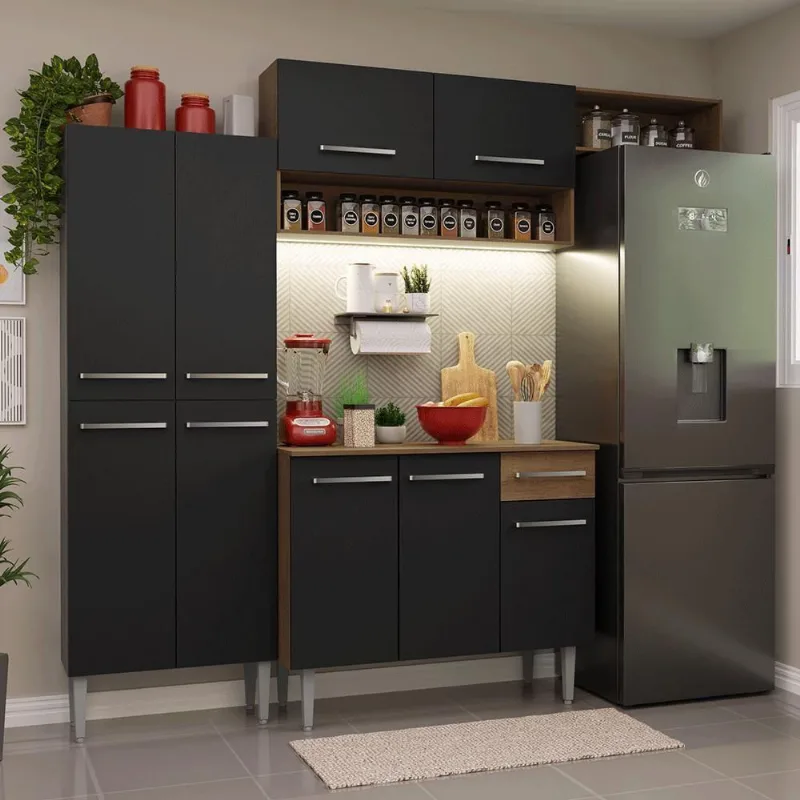 Armário De Cozinha Completa 229cm Rustic/preto Emilly Madesa 18 Rustic/preto