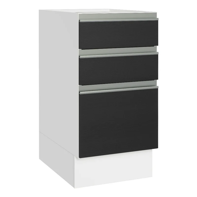 Gabinete Bajo 40 cm 3 Cajones Sin Encimera Blanco/Negro Glamy Madesa