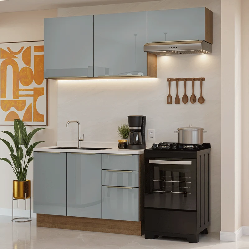 Armário de Cozinha Compacta 180 cm Rustic/Cinza Lux Madesa 02 - Madesa