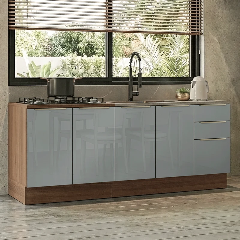 Kit 2 Gabinetes Bajos de Cocina 200 x 60 cm Marrón/Gris Lux Madesa
