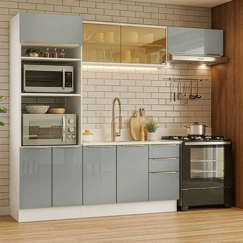 Armário de Cozinha Completa 270 x 60 cm Branco/Cinza Lux Madesa 08 - Madesa
