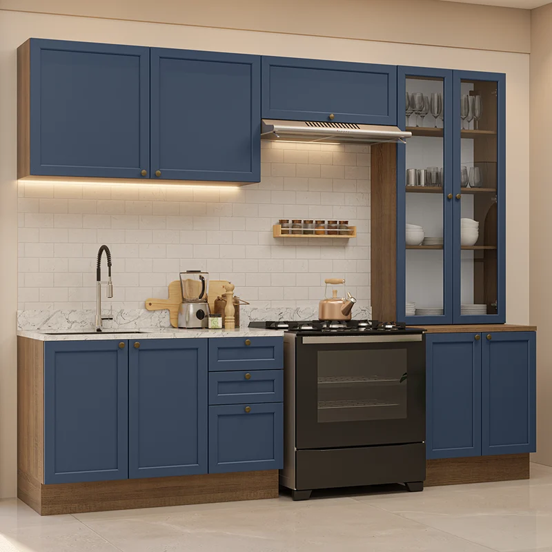 Armário de Cozinha Completa 270 cm Rustic/Azul Vik Madesa 06 - Madesa
