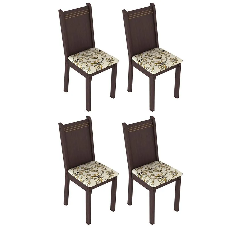 Conjunto 4 Cadeiras Lucy Madesa Tabaco/ Lírio Bege