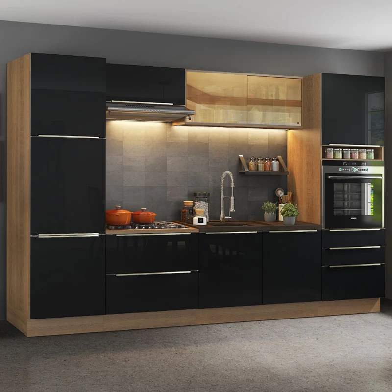 Cozinha Completa Madesa Lux com Armário e Balcão - Rustic/Preto Rustic/Preto