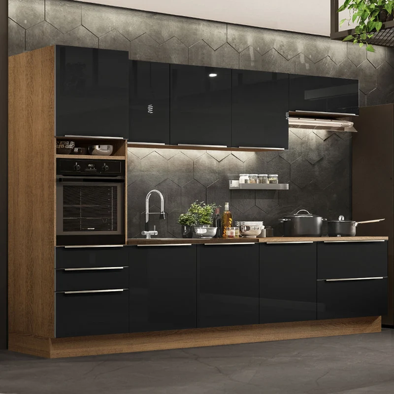 Cozinha Completa Madesa Lux 320004 com Armário e Balcão - Rustic/Preto Rustic/Preto