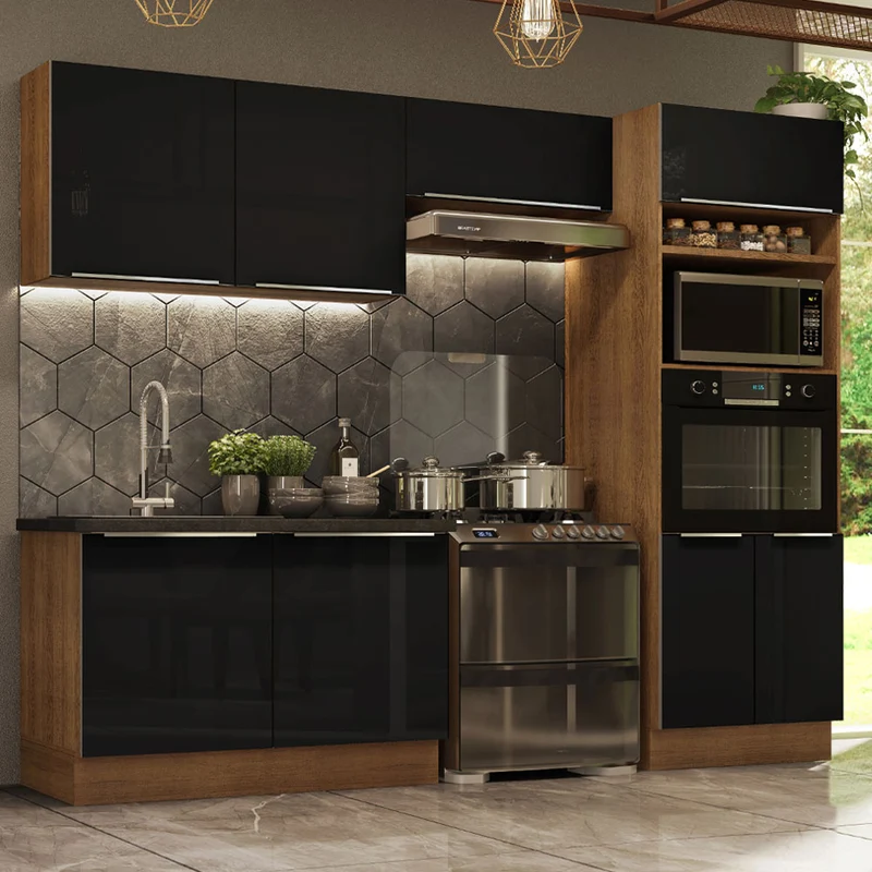 Cozinha Completa Madesa Lux 270001 com Armário e Balcão - Rustic/Preto Rustic/Preto