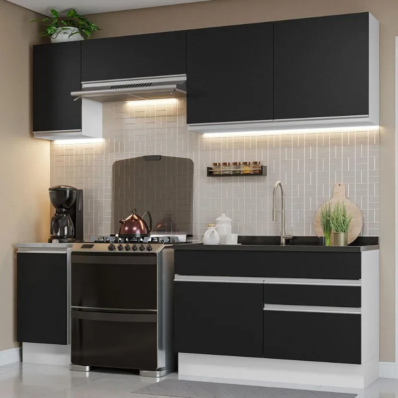 Armário De Cozinha Completa 240Cm Branco/Preto Madesa