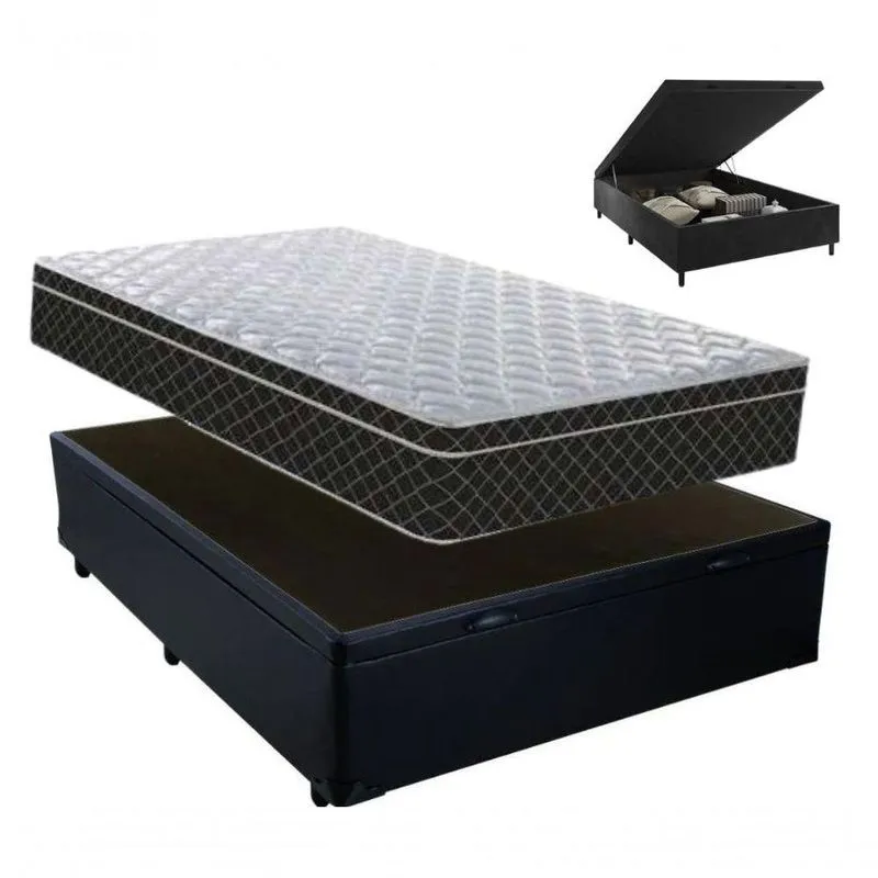 Cama Box Baú Casal Preto + Colchão De Molas 1,38 X 1,88