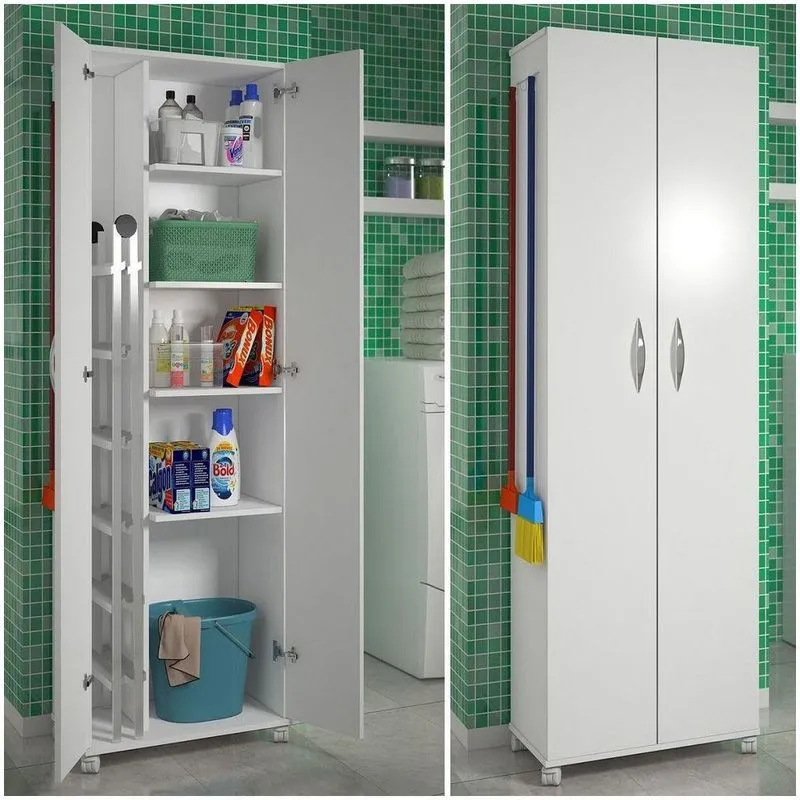 Armário Branco Com 2 Portas Alto Com 4 Rodinhas