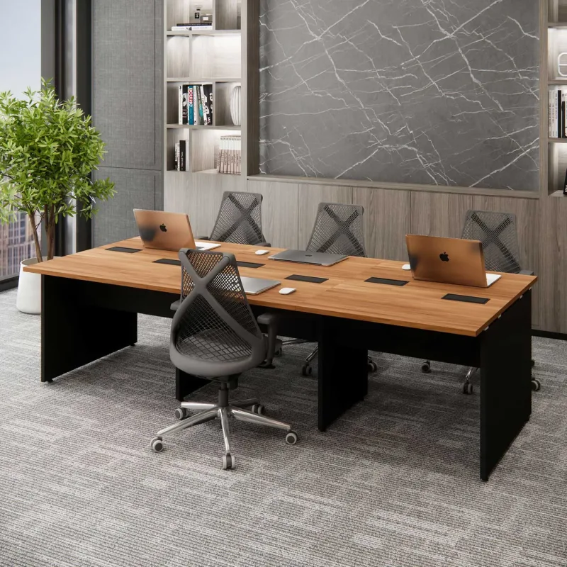 Mesa de Trabalho Escritório para 6 pessoas 2,70m Nogal com Preto F5 Office