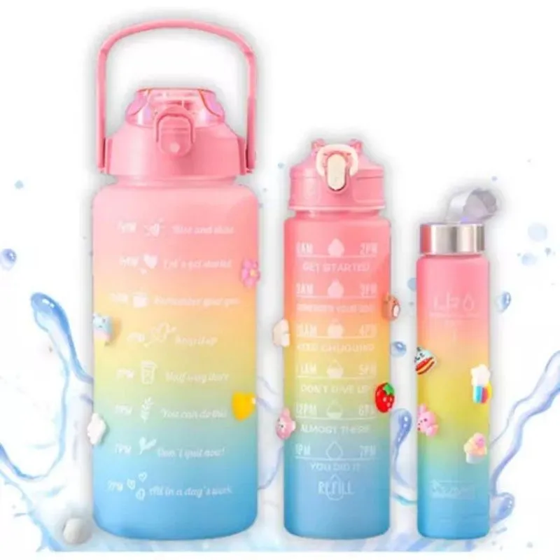 Kit Garrafa Motivacional De Agua De 2 Litros 900ml 300ml