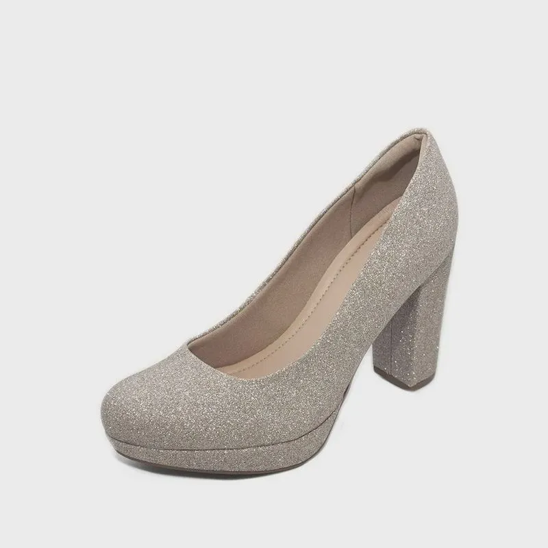Sapato Feminino Piccadilly Salto Alto tecido glitter